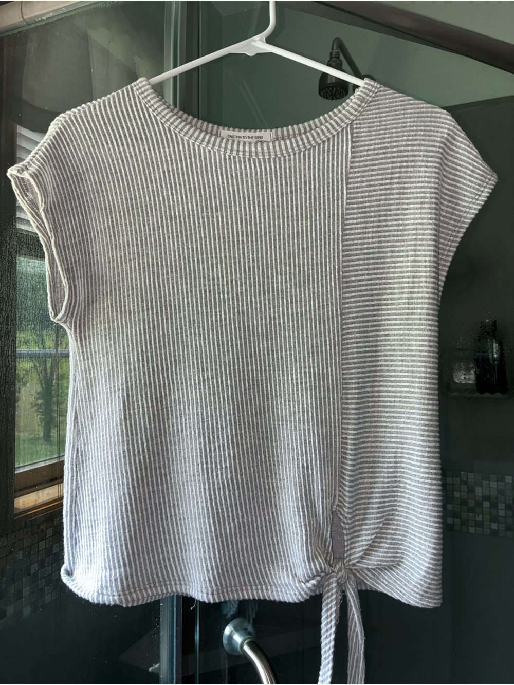 Caution To The Wind Light Gray Striped Tie-Hem Tank Top
